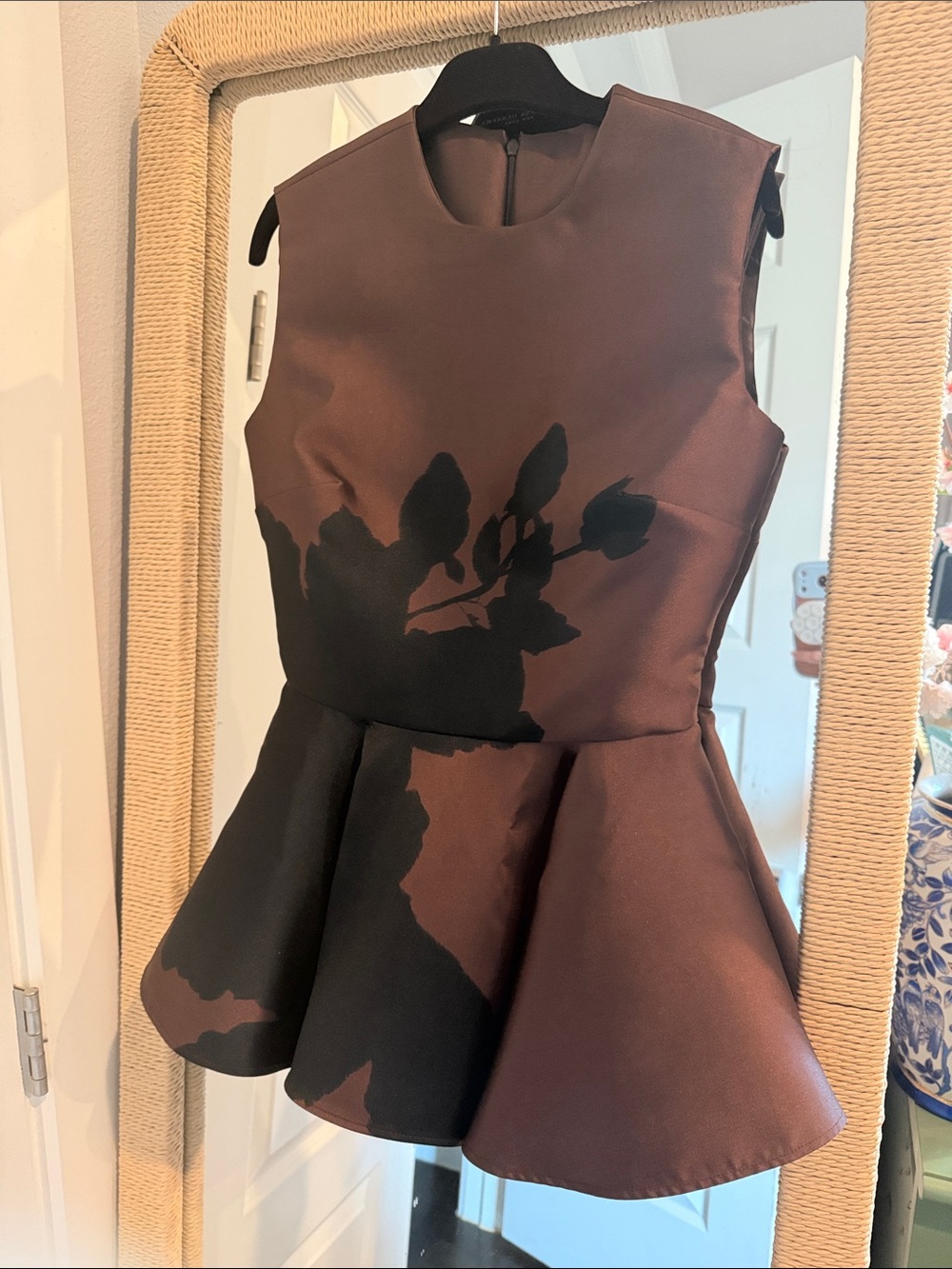 Marques’ Alemeida Brown & Black Peplum Floral Sleeveless Top UK 6